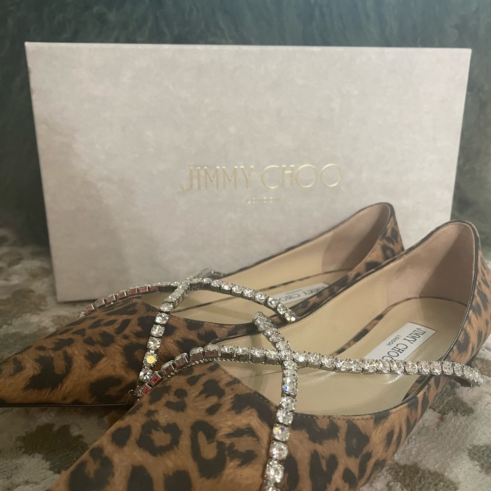 Jimmy Choo Swarovski Crystal Cheetah Pointed Flats